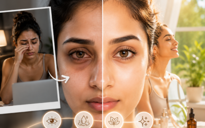 Why Your Face Looks Tired Even When You're Getting Enough Sleep Professional woman looking tired during a video call despite getting enough sleep, highlighting dark circles, dull skin, and facial fatigue