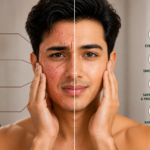 Man experiencing skin irritation and redness after using a high-strength home chemical peel without professional supervision
