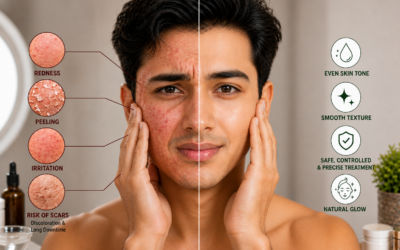 The Hidden Risks of Home Chemical Peels: Why DIY Treatments Can Damage Your Skin Man experiencing skin irritation and redness after using a high-strength home chemical peel without professional supervision